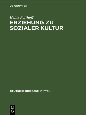 cover image of Erziehung zu sozialer Kultur